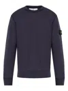 Stone Island Round-neck Sweatshirt With Ribbed Cuffs And Logo Detail In Blue