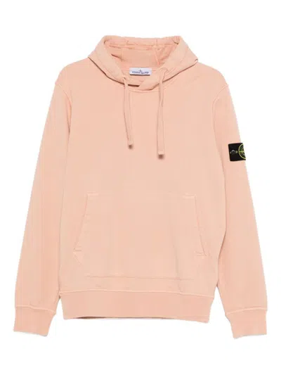 Stone Island Pink Hoodie In Cotton With Patch Logo In Brown