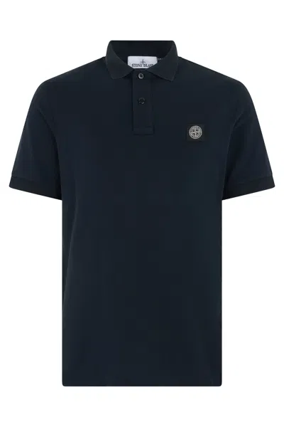 Stone Island Piqué Cotton Organic Polo In Blue