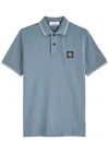 Stone Island Blue Stretch Piqué Logo Patch Polo Shirt In Dark Blue