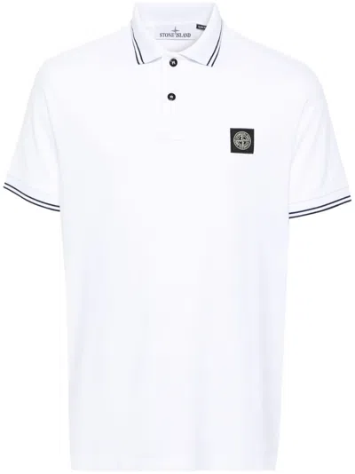 Stone Island Slim-fit Short-sleeve Polo Shirt With Striped Details In White