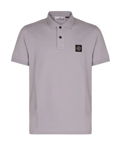Stone Island Stretch Cotton Piqué Polo Shirt In Purple
