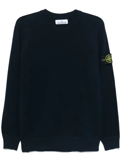 Stone Island Cotton Weatshirt In Black With Logo In Blue