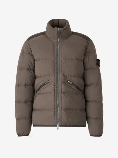 Stone Island Piuma Quilted Coat In Brown