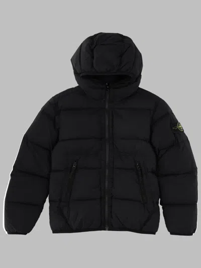 Stone Island Piumino Con Cappuccio E Applicazione Compass In Black