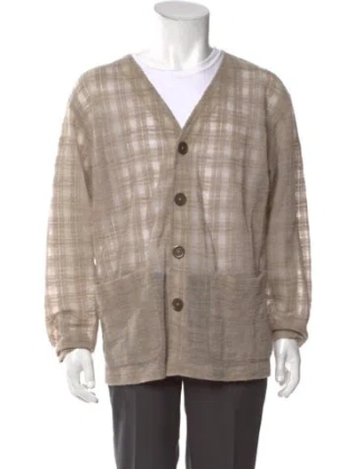 Pre-owned Stone Island Plaid Print V-neck Cardigan In Neutral