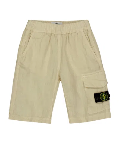 Stone Island Kids' Plain Linen Shorts In Brown