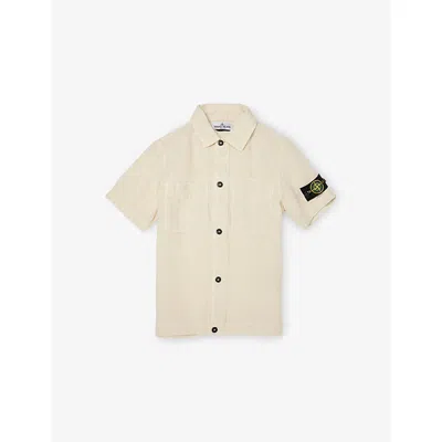 Stone Island Kids' Plaster Brand-patch Short-sleeve Linen Shirt 6- In Neutral