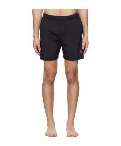 Stone Island Pleated Swimming Trunks In Black