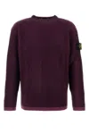 Stone Island Crew Neck Wool Sweater With Ribbed Texture In Darkburgundy