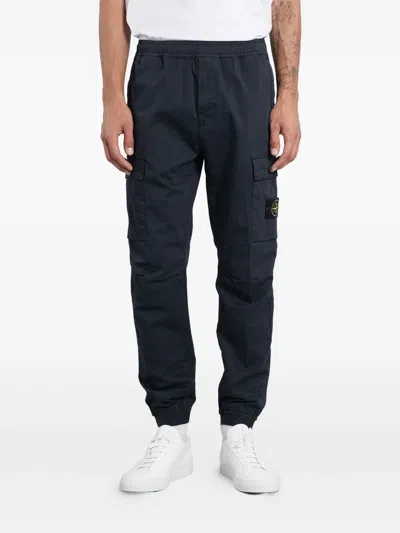 Stone Island Slim Fit Stretch Technical Fabric Cargo Trousers With Compass Logo In Blue