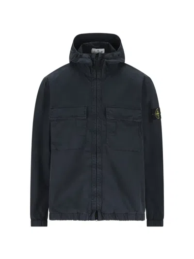 Stone Island Pocket Hooded Jacket In Blue