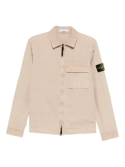 Stone Island Cotton Shirt Long Sleeves Front Pocket In Neutral