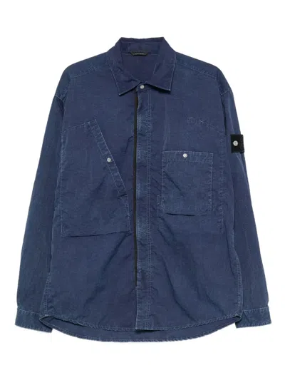 Stone Island Regular-fit Zipper-up Overshirt With Corrosion Treatment In Blue