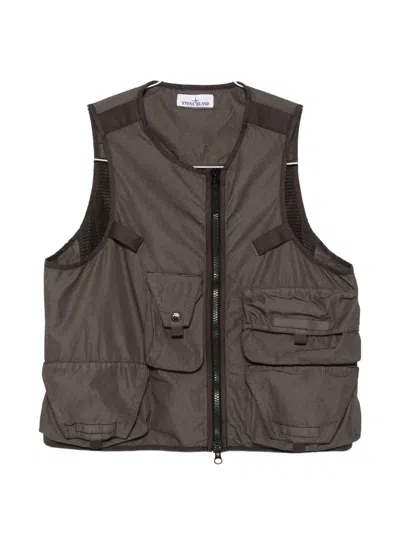 Stone Island Pockets Zip Vest In Brown