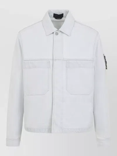 Stone Island Point Collar Jacket Long Sleeves Buttons In White