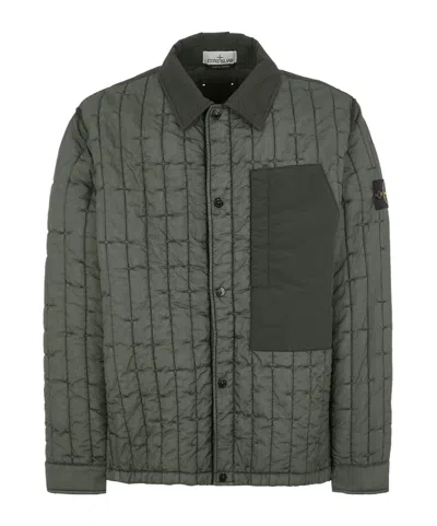 Stone Island Press-stud Quilted Shirt Jacket In Green