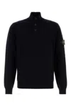 Stone Island High Collar Pullover With Buttoned Placket And Logo Patch