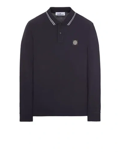 Stone Island Compass Patch Long-sleeved Polo Shirt In Bleu
