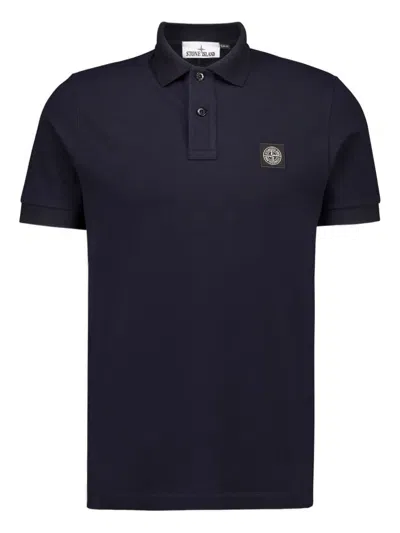 Stone Island Logo Cotton Polo Shirt In Blue