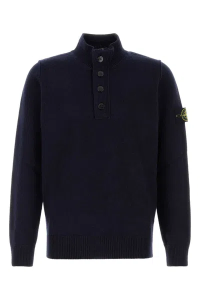 Stone Island Button-placket Long-sleeve Sweater In Blue