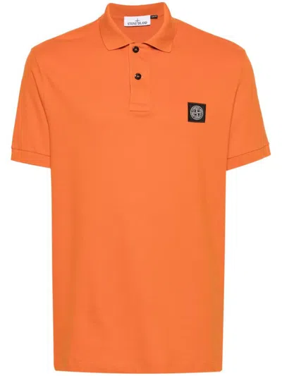 Stone Island Compass-patch Polo Shirt In Orange