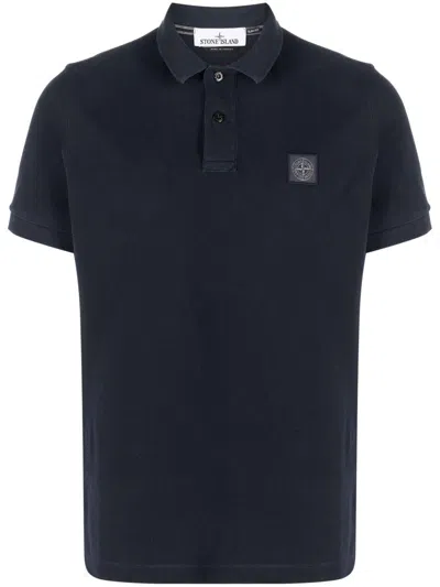 Stone Island Polo In Cotone Blu Con Logo  In Blue