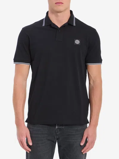 Stone Island Polo In Cotone Piquet In Black
