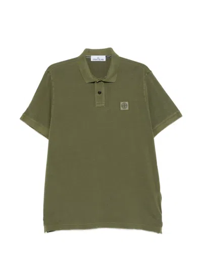 Stone Island Polo In Cotone Verde Con Logo E Maniche Corte  In Multi