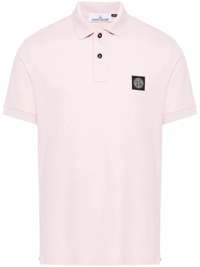 Stone Island Polo In Stretch Organic Cotton Piqué In Pink
