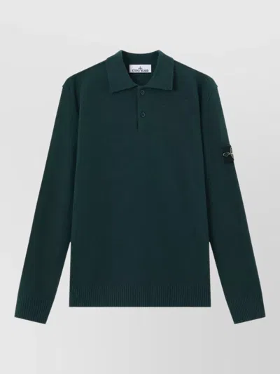Stone Island Polo Knit Sweater Ribbed Cuffs Hem In Multi