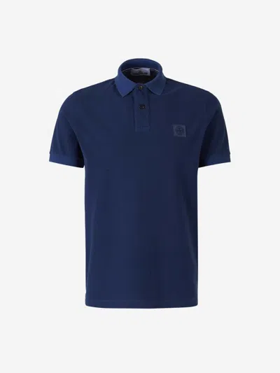 Stone Island Polo Logo Cotton In Navy Blue