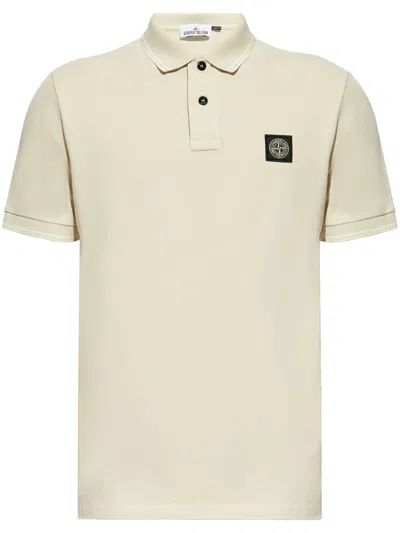 Stone Island Compass-appliqué Piqué Polo Shirt In White