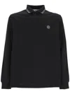 Stone Island Compass Patch Long-sleeved Polo Shirt In Blue