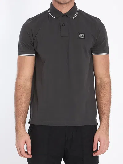 Stone Island Polo Shirt In Piqué Cotton In Grey