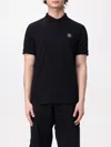 Stone Island Men's Navy Cotton Polo Shirt With Logo Patch In Black