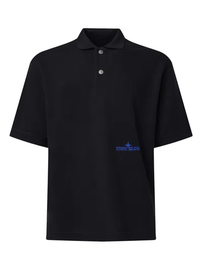 Stone Island Polo Shirt With Logo In Black