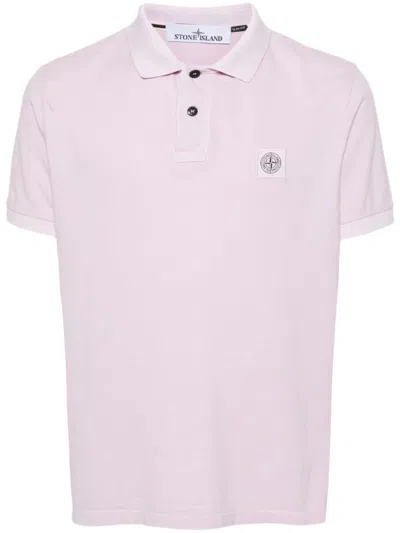 Stone Island Polo Shirt With Logo In Pink