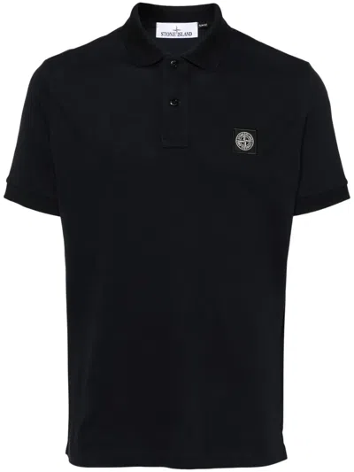 Stone Island Polo Short Sleeve With Navy Blue Chest Logo In Black