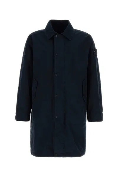 Stone Island Polyester Blend Trench Jacket For Men In Blue