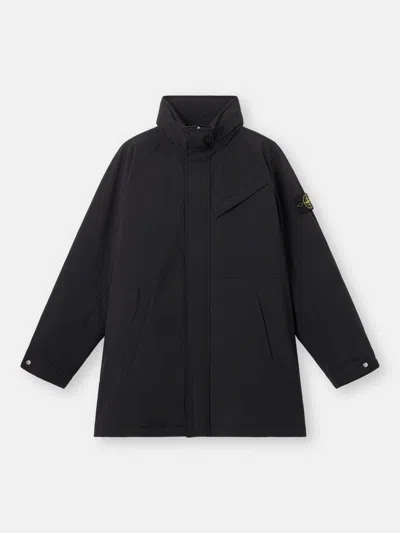 Stone Island Polyester Long Coat In Black