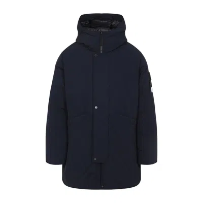 Stone Island Polyester Long Parka Men In Blue