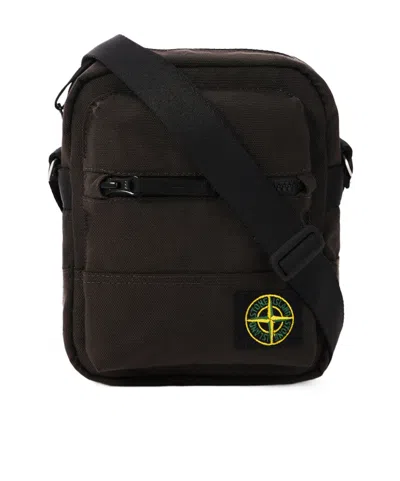 Stone Island Pouch Bag With Zip Compartments And Adjustable Strap In Gray