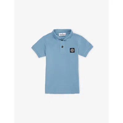 Stone Island Kids' Logo-badge Cotton Polo Shirt In Blue