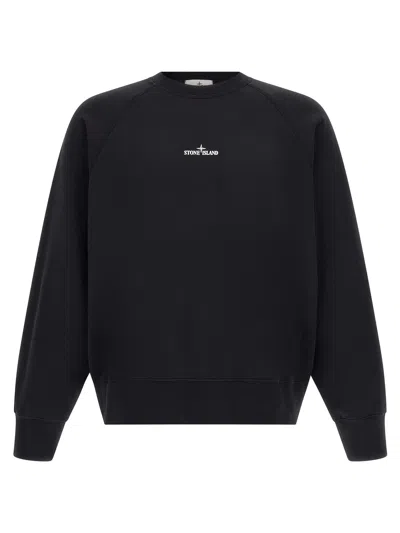 Stone Island Cotton Crew Neck Sweatshirt With Oversized Compass Back Print In Black