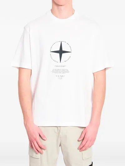 Stone Island T-shirt With All Around Compass Print In White