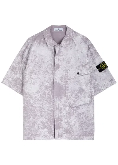 Stone Island Printed Stretch-cotton Poplin Shirt In Grey