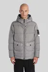 Stone Island Quilted Hooded Down Jacket With Front Pockets In Gray