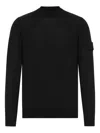 Stone Island Long Sleeve Ribbed Cuff Crew Neck Sweater In Black
