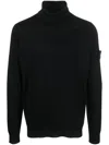 Stone Island Black Turtleneck With Ribbed Collar And Logo Patch In Black